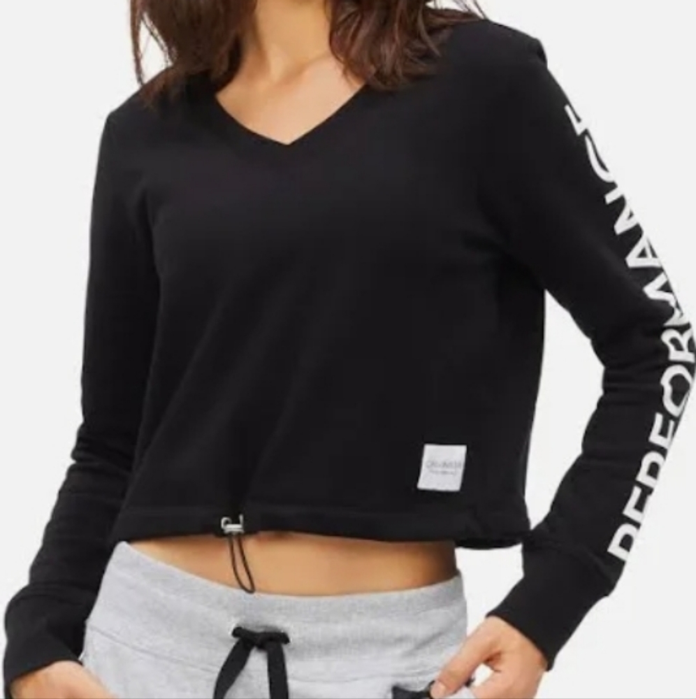 NEW Calvin Klein Performance Logo Sleeve Top Women's Black Size (Large)